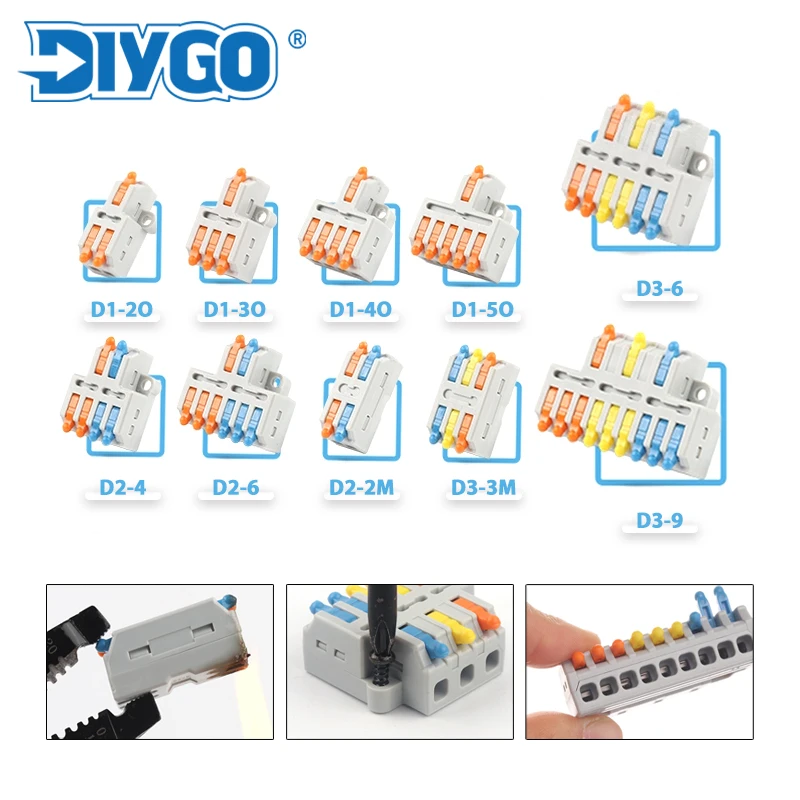 

Mini Conductor Quick Wire Connectors Universal Compact Push-in Splicing Terminal 1 in multiple out Docking Connector With Lever