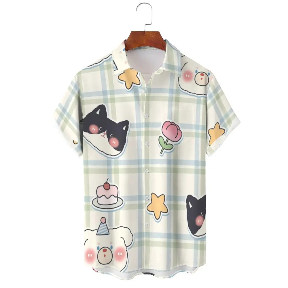 New 3D Printed Men's Hawaiian Short Sleeve Shirt Flying Cat Print Men's Fashion Tops Casual Loose Plus Size Men's Shirt 2024