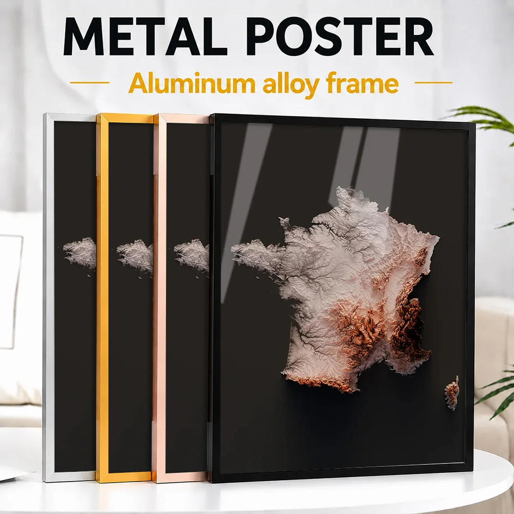 France Topography Framed Metal Poster Personalized Scenic Tribute Wall Art Designed For Urban Explorers To Display In Office