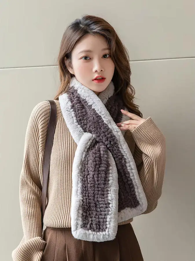 

Женский шарф из натурального меха кролика рекс, длинный зимний глушитель, мягкий и стильный модный аксессуар