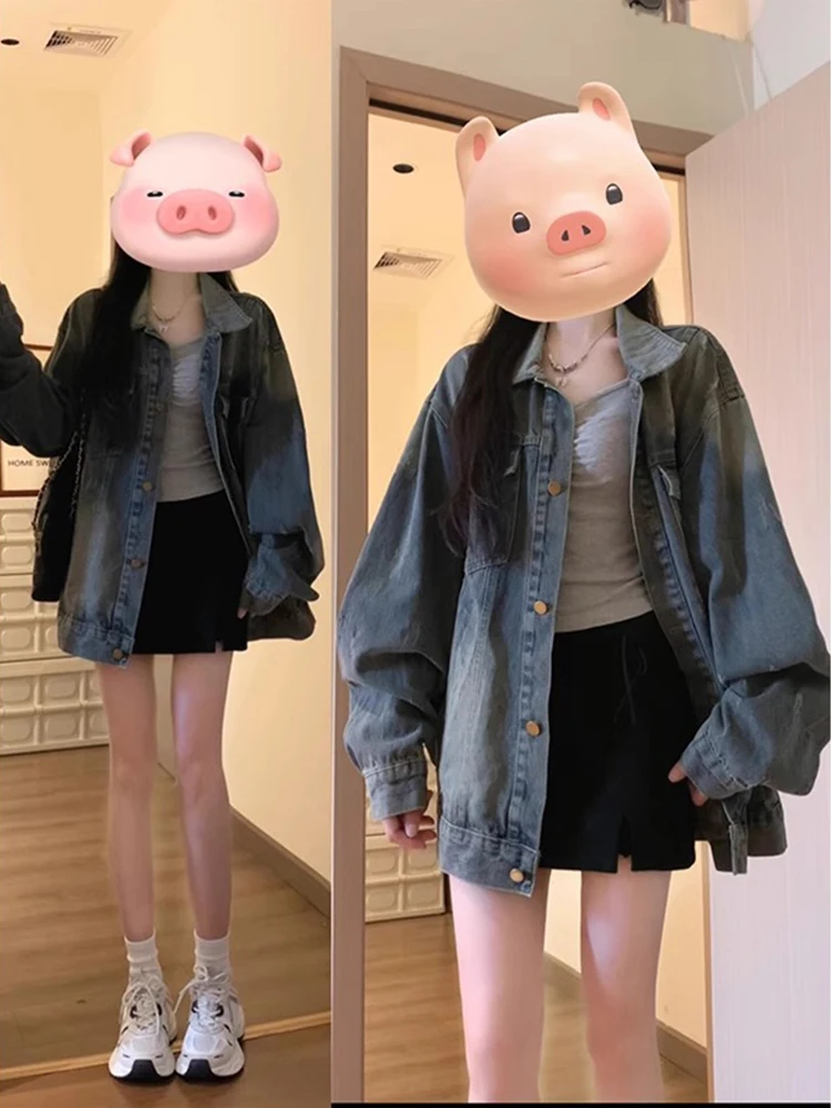 

Джинсовая куртка в стиле ретро в американском стиле, женская свободная повседневная одежда, корейский осенний новый модный топ, повседневное пальто