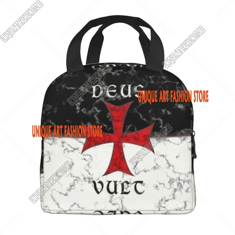 Deus Vult Crusader Cross In Marble Insulated Lunch Bags for Camping Travel Knights Portable Thermal Cooler Bento Box Women Kids