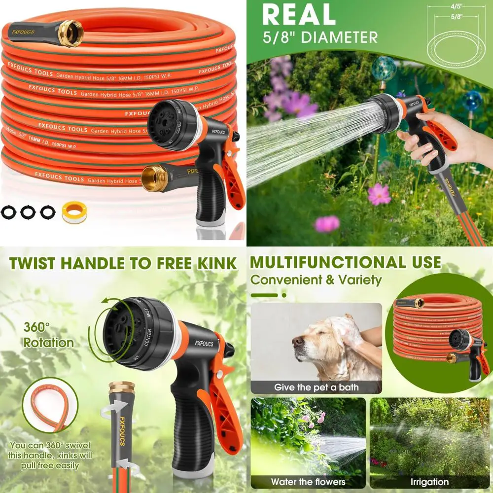 

Flexible Lightweight Hybrid Garden Hose 5/8 Inch with 600 PSI Burst Pressure and Swivel Handle for Durable Performance