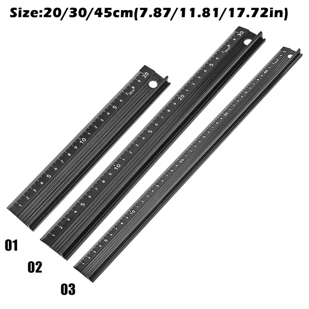 20/30/45 سنتيمتر دائم سبائك الألومنيوم مسطرة مستقيمة مكافحة قطع اليد دقيقة قياس النجارة حاكم عدم الانزلاق الحكام