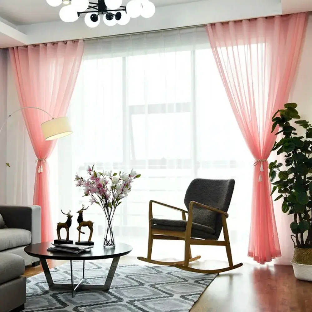 Pink Curtain Tulle for Living Room Decoration Bedroom Curtains for the Room Kitchen Finished Window Treatment