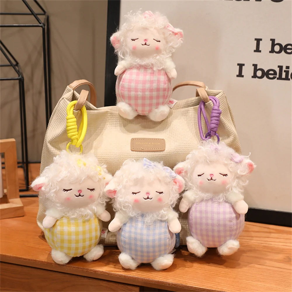 15/26cm Sweet Lamb Plush Toy Stuffed Eyes Closed Cartoon Animal White Sheep Bag Decoration Pendant Plushie Appeasing Gift