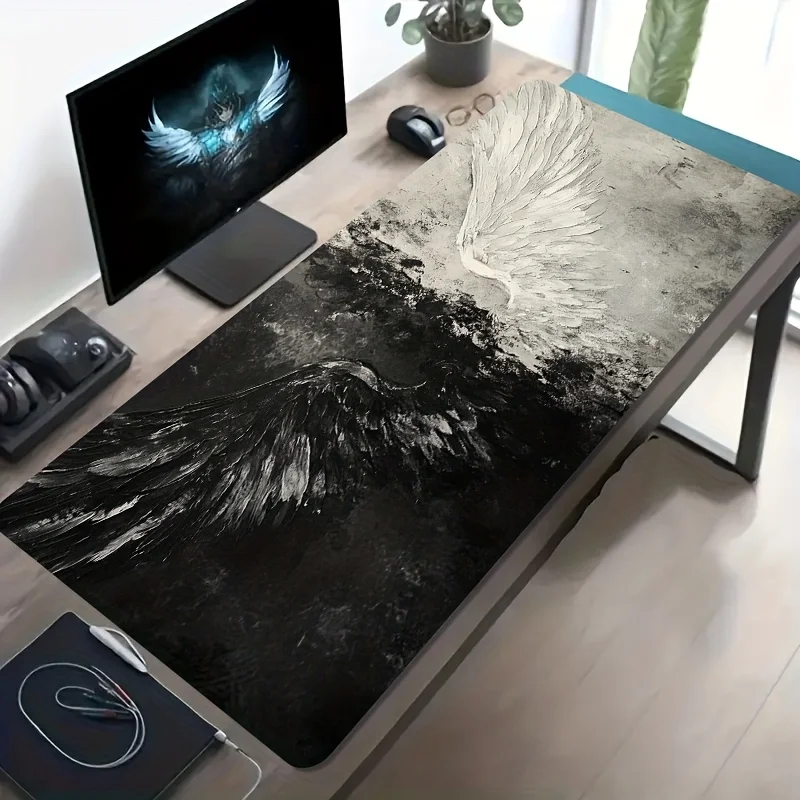 CIFBUY Large Gaming Mouse Pad Double Wings Abstract Art Non-slip Washable Rubber Base Oversized Desk Mat Office Computer Decor
