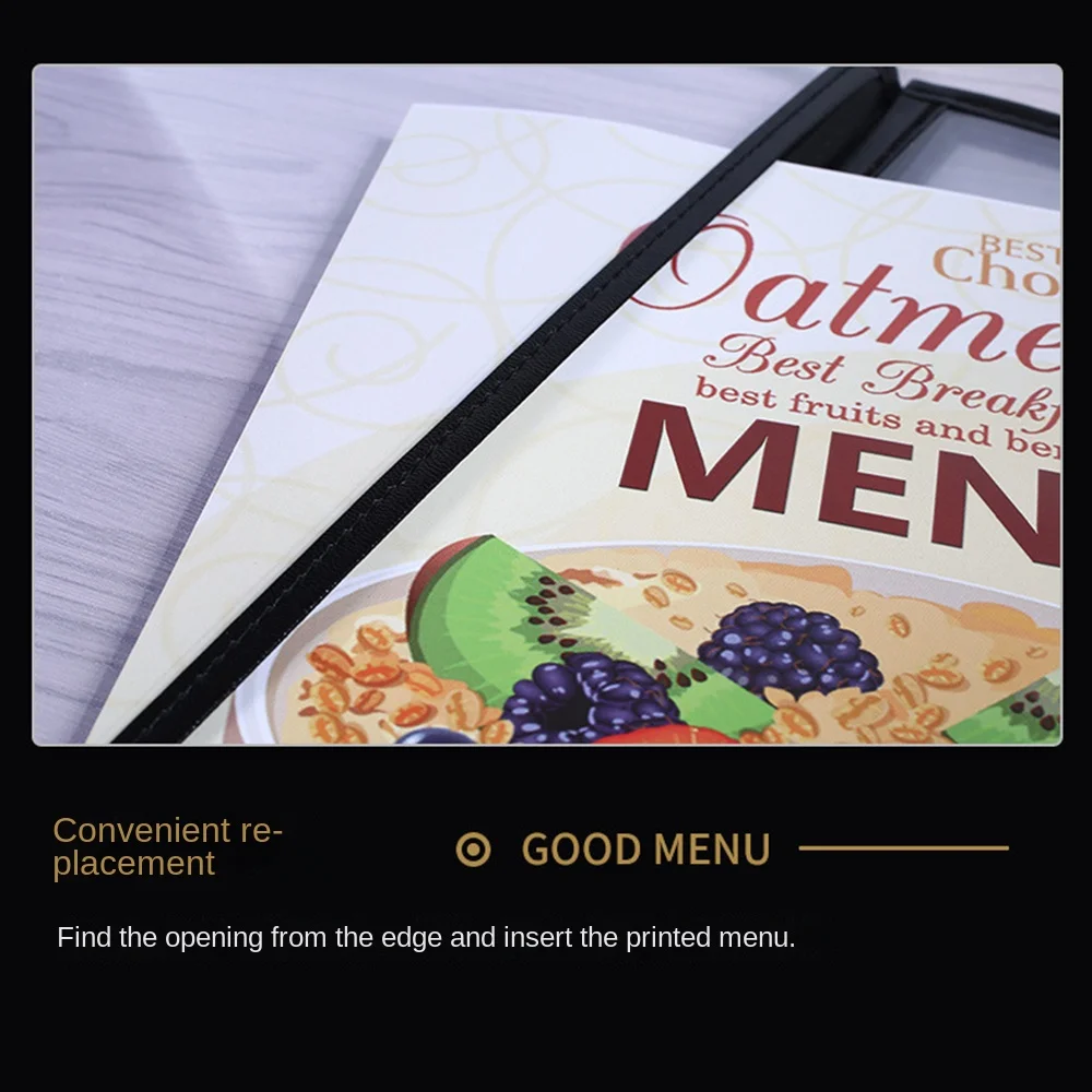 

Foldable PVC Transparent Menu Cover Metal Corners Reusable A4 Menu Paper Holder Double Panels Various Types