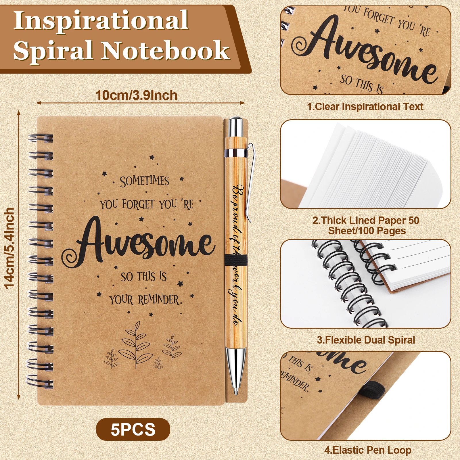 8 Pcs Thank You Gift For Colleague Employee Appreciation Gift Motivational Notebook Wood Bamboo Ballpoint Pen Inspirational