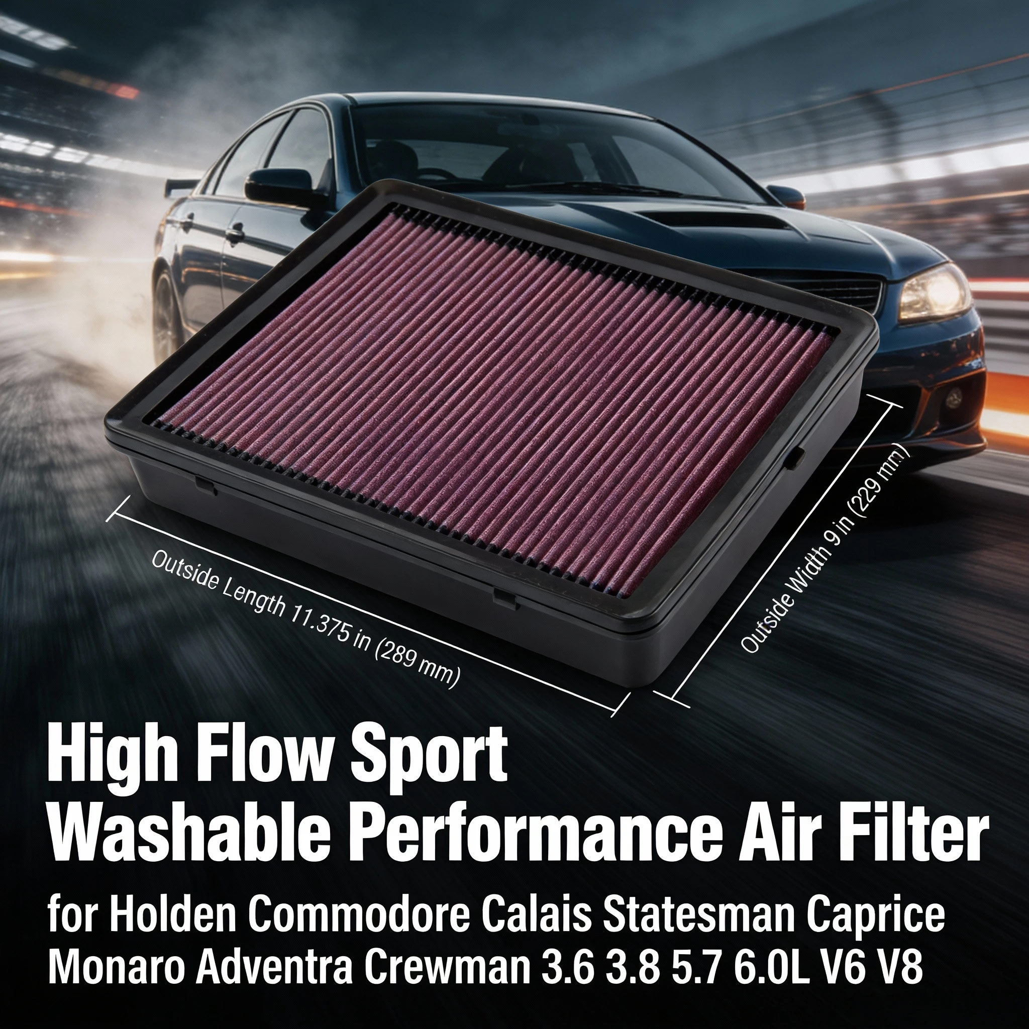 

Для Holden Commodore Calais Statesman Caprice Monaro Adventra Crewman 3,6 3,8 5,7 6,0 л V6 V8 Высокопроизводительный спортивный моющийся воздушный фильтр