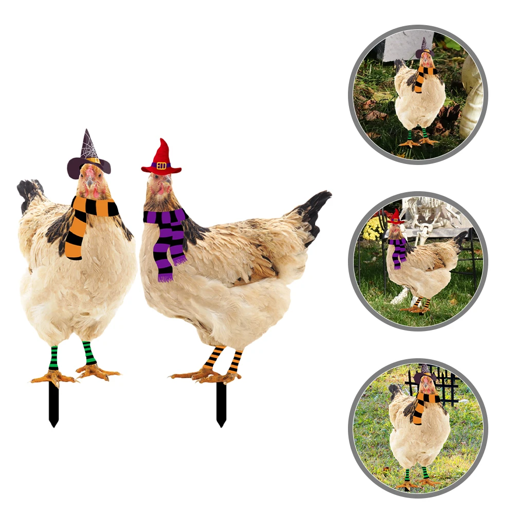 

2 Pcs Hen Decoration Plug-in Chicken Halloween Spooky Decorations Outdoor Chickens