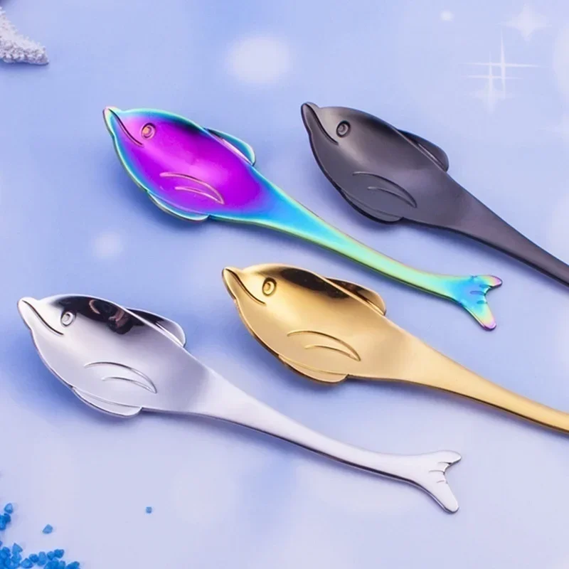 Original 1 Pc Stainless Steel Cute Soup Spoon Cartoon Fish Shape Coffee Marine Style Creative Stirring Spoon