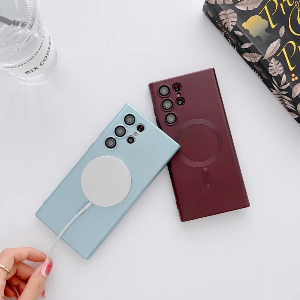Magnetic Soft TPU Phone Case For Samsung Galaxy S21 S20 FE S24 S23 S22 Plus Note 20 Ultra Lens Protector Film Protective Cover