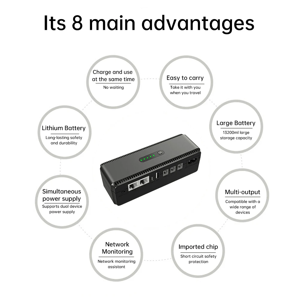 DC UPS Battery Backup 8800mAh 10400mAh 5V 9V 12V 2A 15V 24V 1A Output Uninterruptible Power Supply AC100-240V UPS Battery Backup