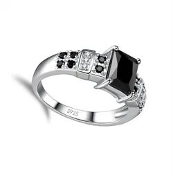 925 Sterling Silver Ring Mysterious And Cool Style Sparkling Black Stone Crystal For Lady Women Man Dressup Party Halloween