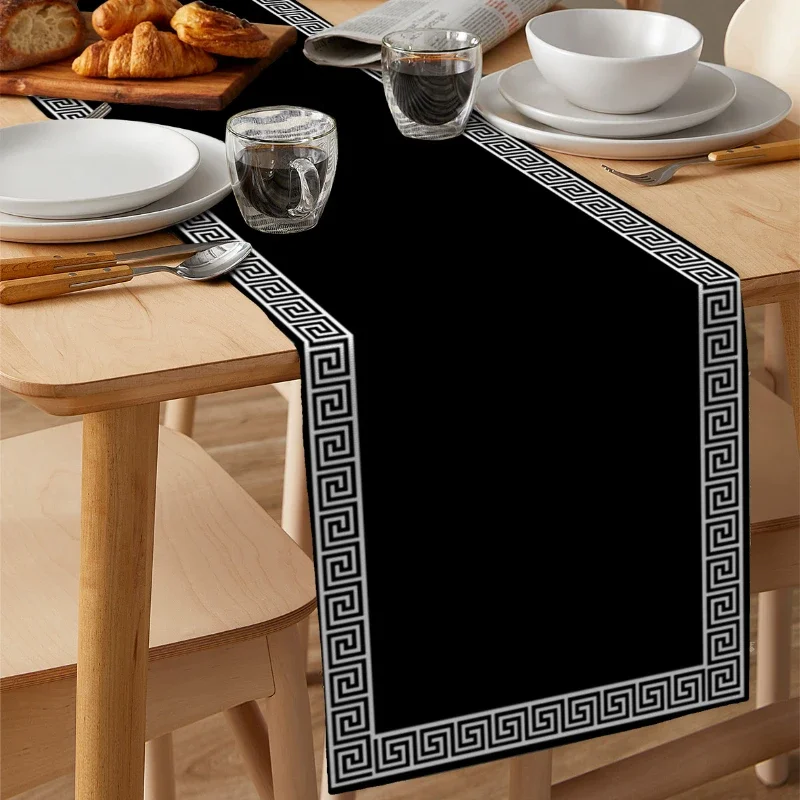 Black Retro Geometric Design Pattern Table Runner Restaurant Decoration Table Runner Wedding Holiday Party Table Accessories