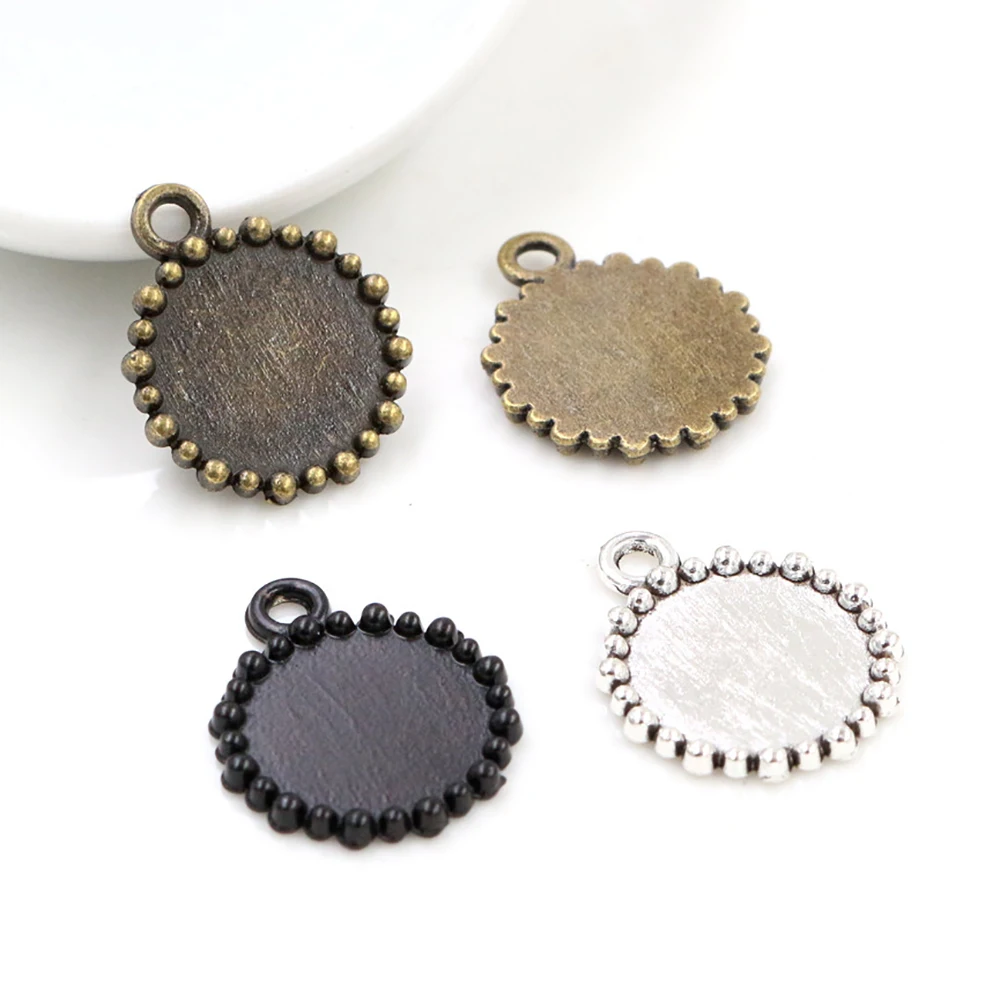 

20pcs/lot 12mm Inner Size Antique Silver Plated Bronze Black Colors Simple Style Cabochon Base Cameo Setting Charms Pendant