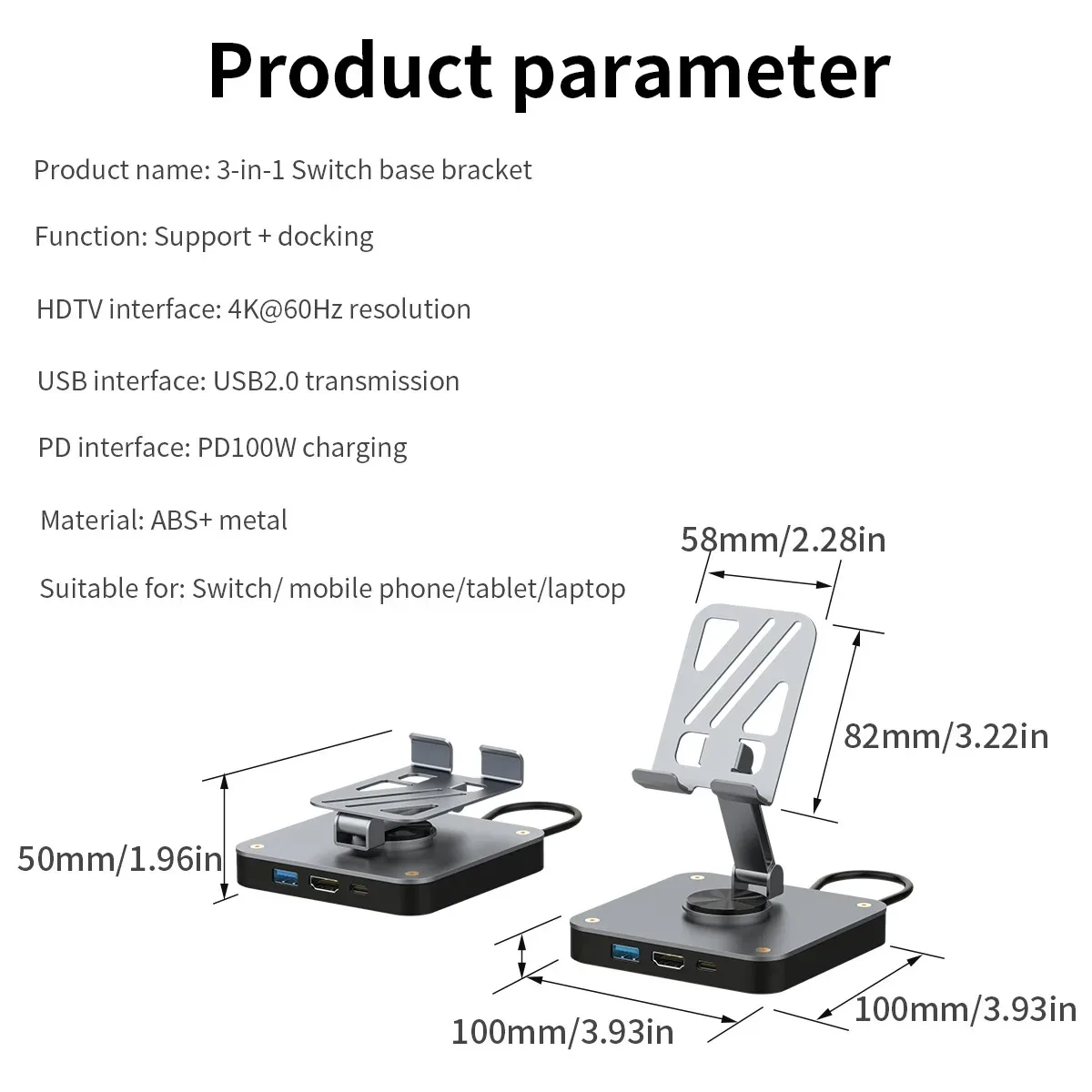 USB-C Stand Docking Station Tablet/Phone Folding Stand with 4K HDMI,PD 100W,USB 2.0 Ports for iPad Pro/Air iPhone 15 Switch Mac