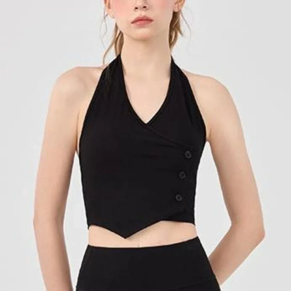 

MIML Women's Sexy Neck Hanging Yoga Strap Top Fitness Pilates Training Sports Yoga Wear Gathered Band Training Tank Top