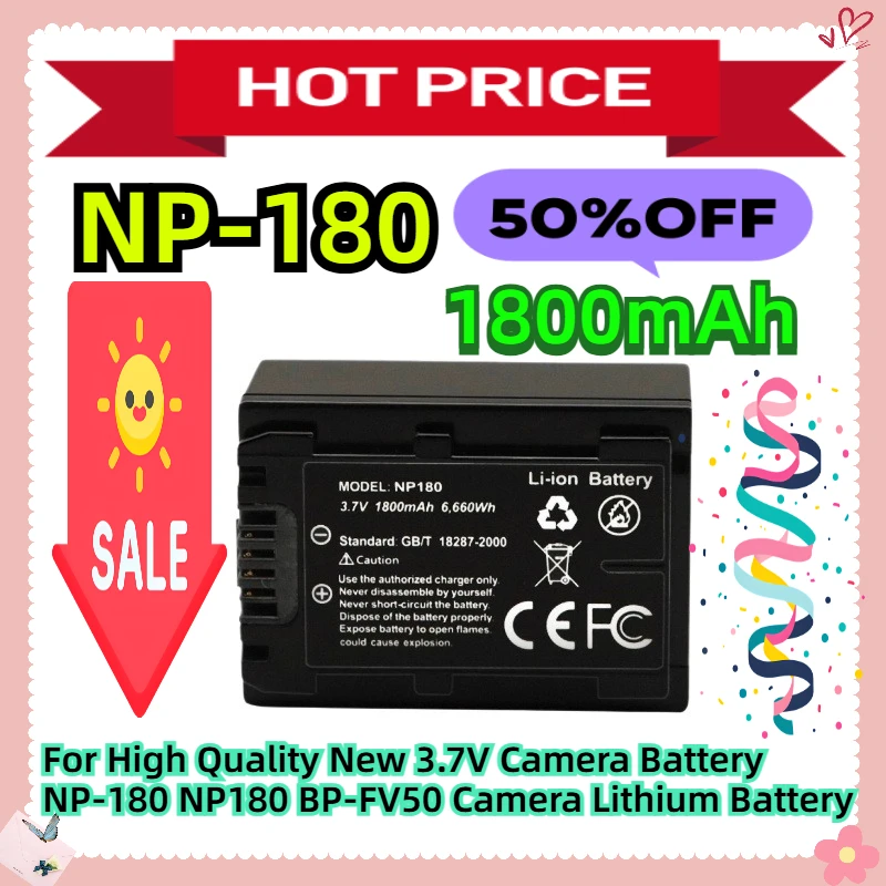 

For High Quality New 3.7V 1800mAh Camera Battery NP-180 NP180 BP-FV50 Camera Lithium Battery