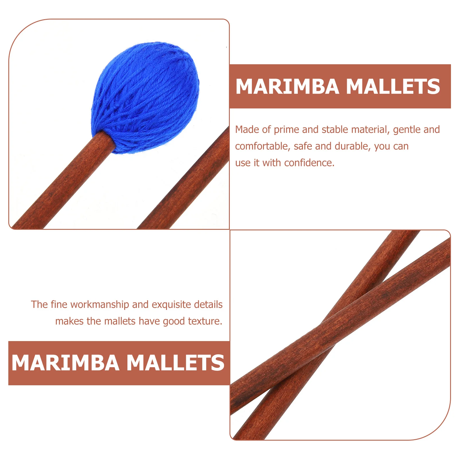

2pcs Marimba Mallets Wood Rubber Percussion Drumsticks For Tongue Drum Xylophone Practice Performance Stage Use Instrument