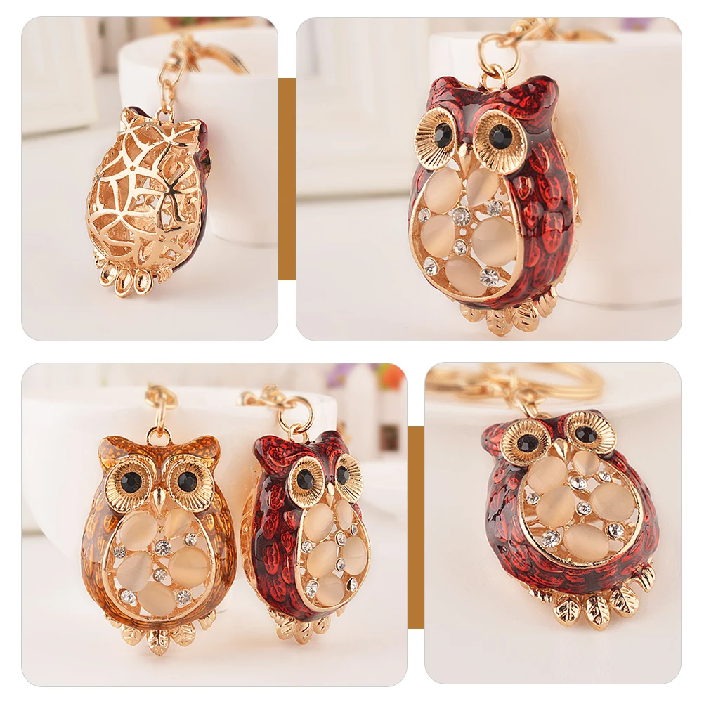 

1pc Owl Shaped Keyring Opal Keychain Alloy Cat Eye Stone Pendant Unique Decorative Craft Vintage Keychains Car Accessories Gifts