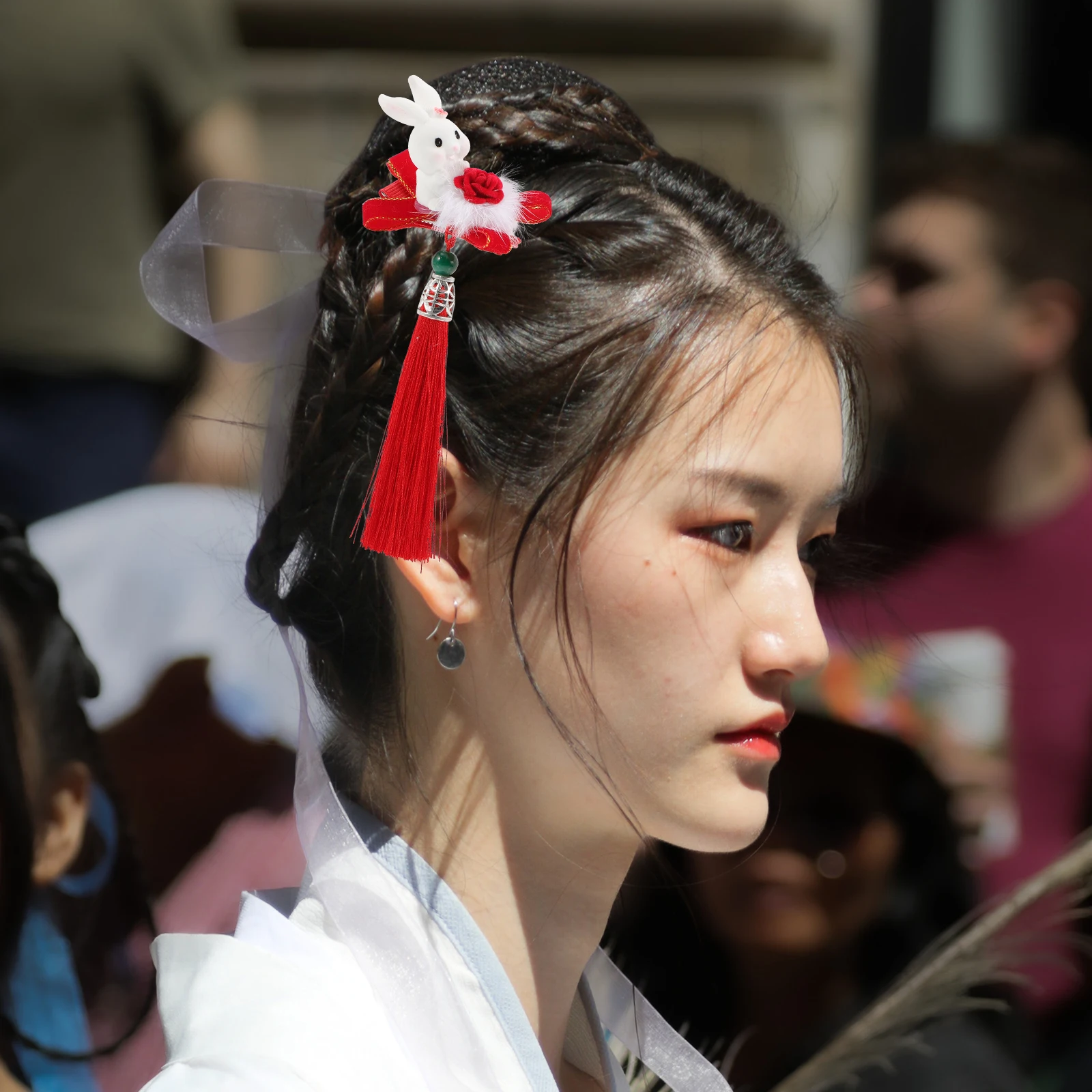 

2pcs Chinese Style Hairpins Cute Bunny Tassel Hair Clips Girls Party School Wear Adorable Barrettes For 'S Dress-Up