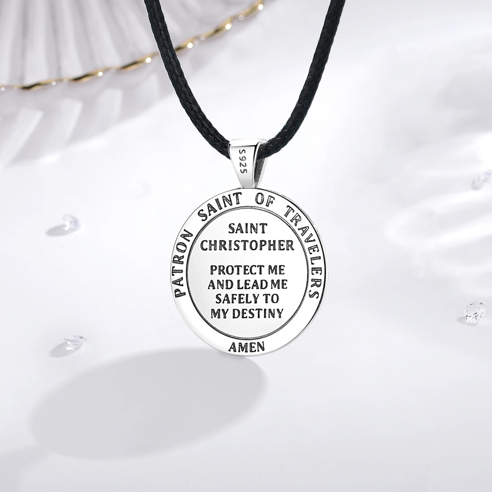 Eudora New 925 Sterling Silver Saint Christopher Pendant Medal Amulet Necklace Catholic Jewelry Religious Gift for Men Women view 3