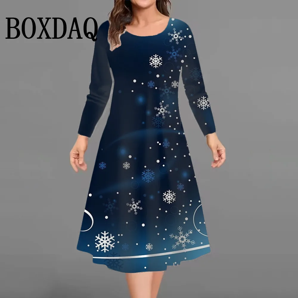 Christmas Tree Women Short Dresses Long Sleeve Festival Ladies Loose Plus Size Dress 3D Print Christmas Street Female Mini Dress