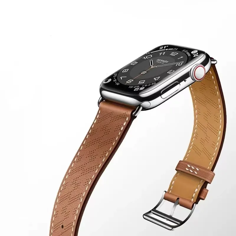 Correa de cuero para Apple Watch Ultra 2, 49mm, 45mm, 44mm, 41mm, 40mm, 42mm y 46mm, pulsera transpirable para iWatch 10 9 8 7 6 5 4 SE Correa