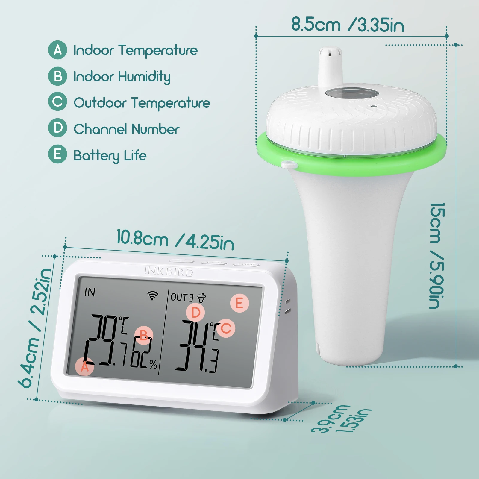 INKBIRD 2nd-Gen Wireless Pool Thermometer with IBS-M2 Wifi Gateway Combo Waterproof Digital Floating Thermometer for Spa Pond