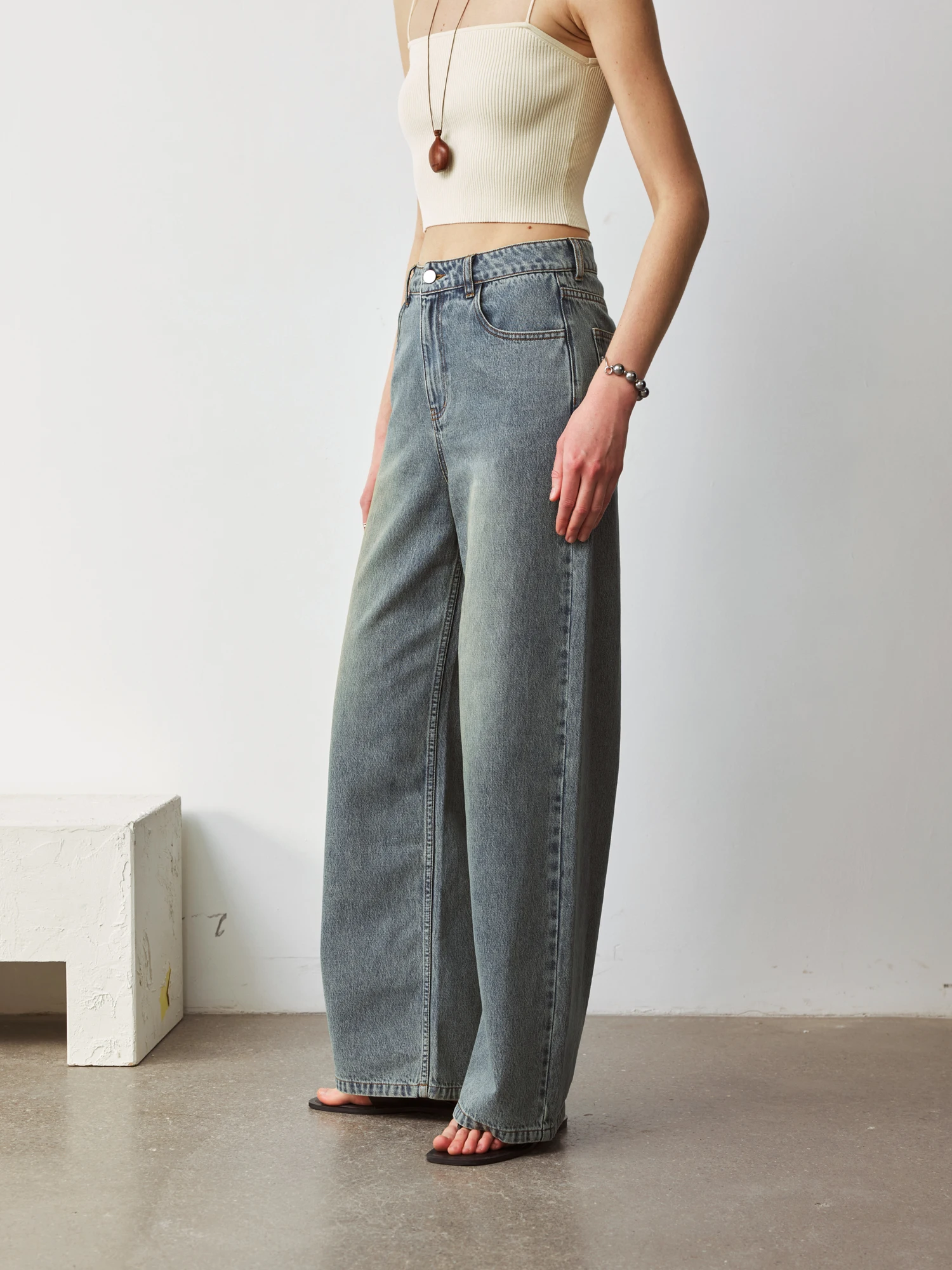 

Fashionable High Waist Straight Leg Jeans Casual Cotton Loose Wide Leg Long Pants Women's Openroles Stylish All Match