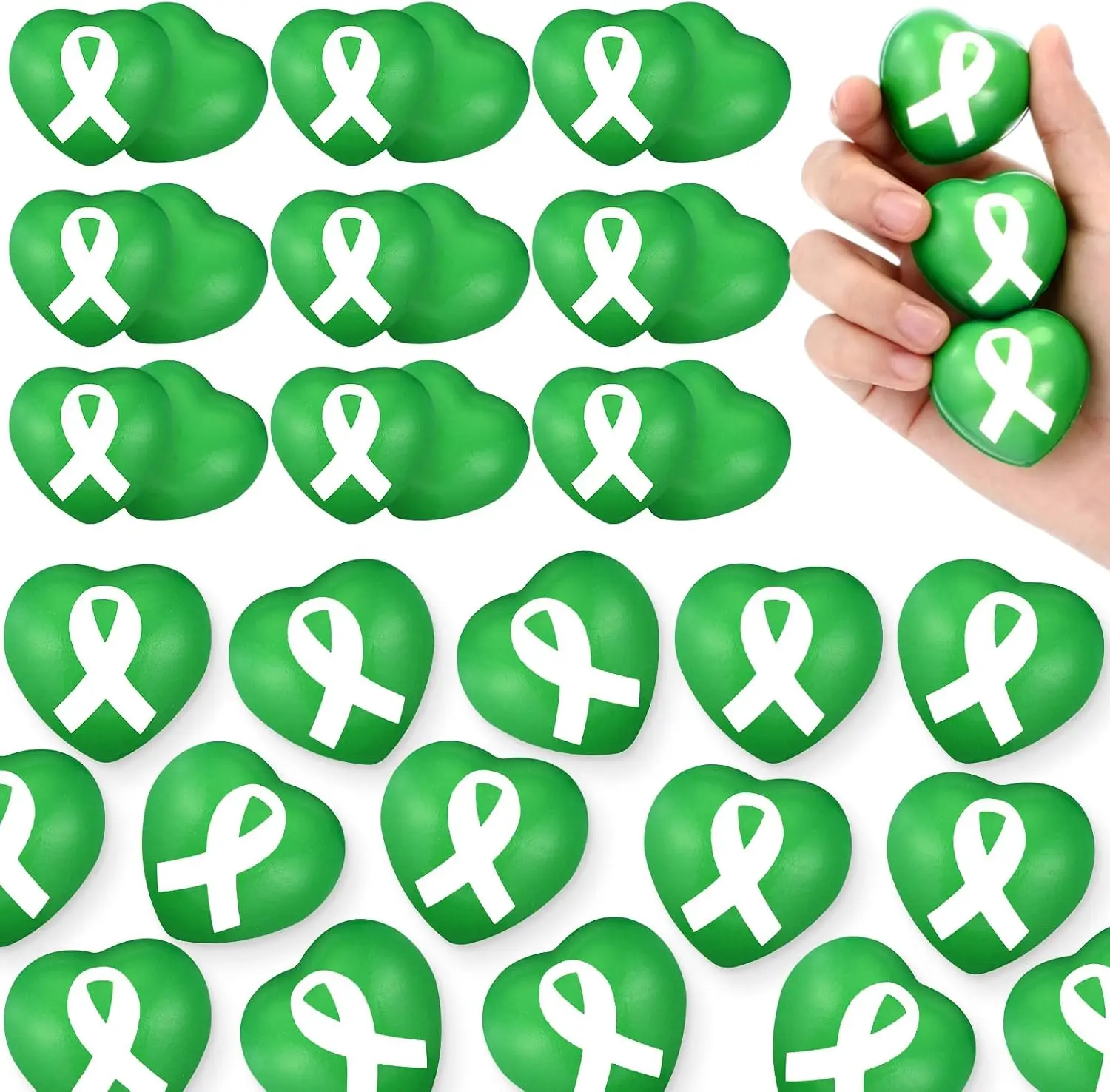 200 Pcs Mental Health Awareness Items Gifts Bulk Green Ribbon Balls