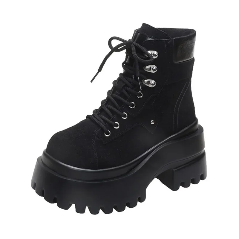 

Новые ботильоны 2026 для женщин, зимние мотоциклетные ботинки, туфли на танкетке 9 см, туфли на высокой платформе, женские осенние ботинки в стиле панк на толстой подошве