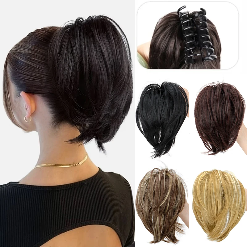 

8Inch Synthetic Messy Bun Hair Clip Claw Clip Short Ponytail Hair Clip Elegant Lazy Style for Women Daily Party Use