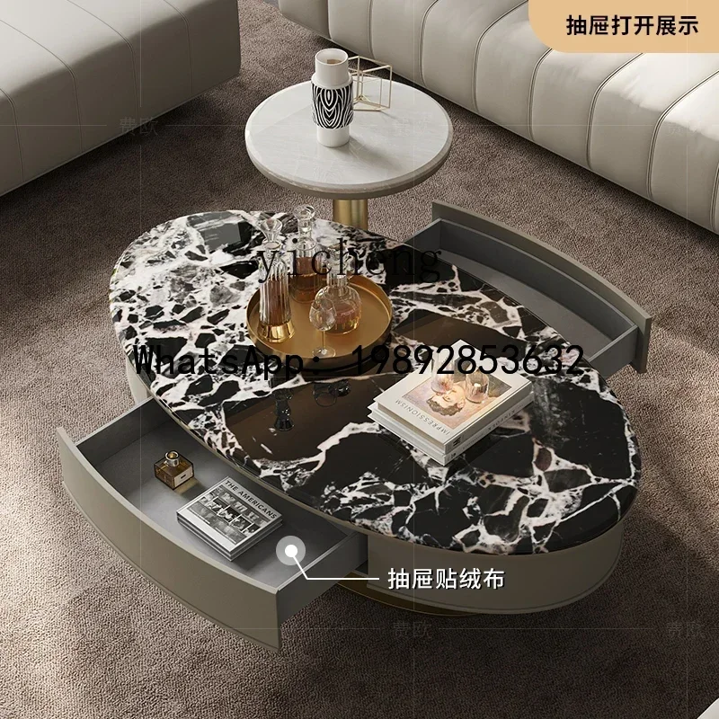 

light luxury coffee table model room living room fashion marble oval tea machine TV cabinet combination