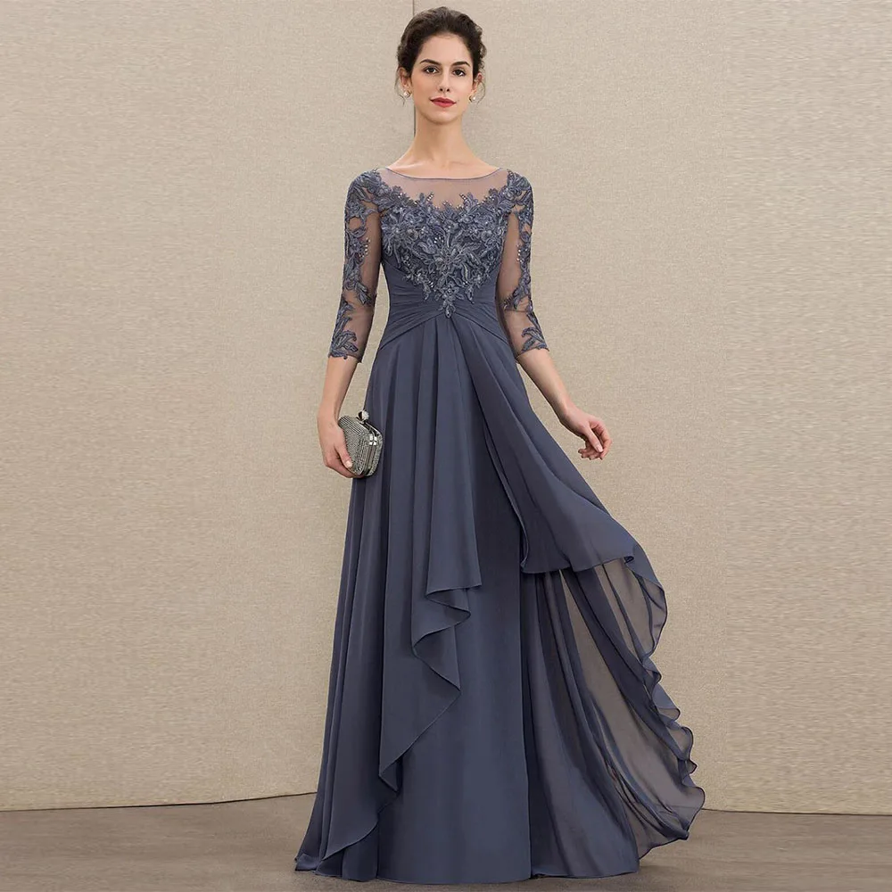 

ElegantWomen's Lace Mother of The Bride Dresses for Women 2025 Scoop Neck Chiffon Aline Formal Evening Gowns Customized