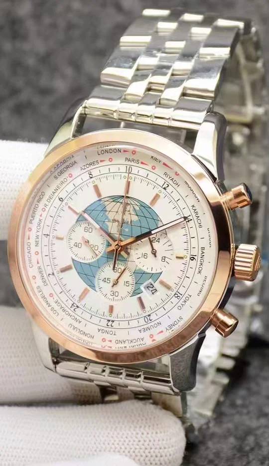 Luxury New Men Quartz Chronograph VK63 Watch 904L Stainless Steel Black Rose Gold Black Leather Sapphire Wristwatch 44mm