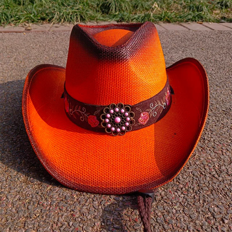 Raffia Western Cowboy Straw Hat  Summer New Sun Protection Visor Hat Men and Women Cowboy Hat  Dopamine sombrero vaquero