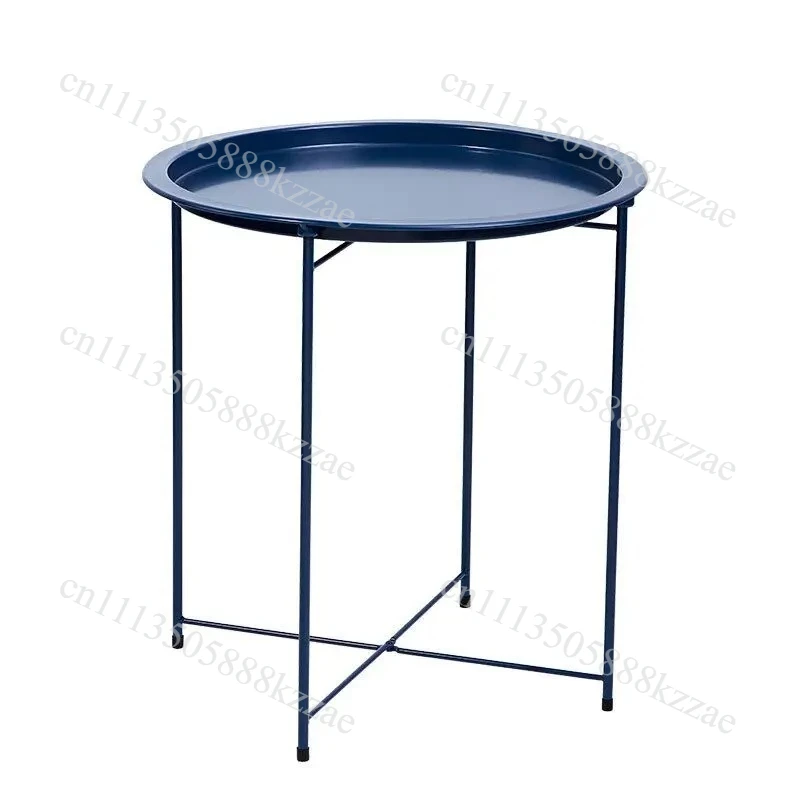 Scandinavian Side Table Klein Blue Foldable Metal End Table Removable Tray Coffee Tables Minimalist Accent Desk for Living Room