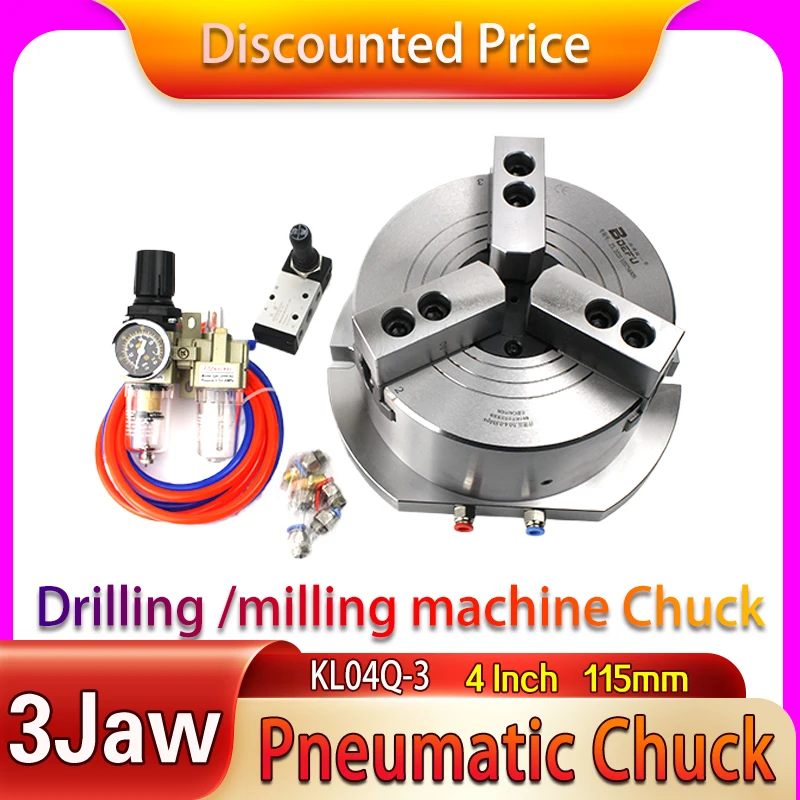 4 Inch 3 Jaws Hollow pneumatic chuck vertical air chuck hole diameter 23mm for drilling machine and milling machine platform