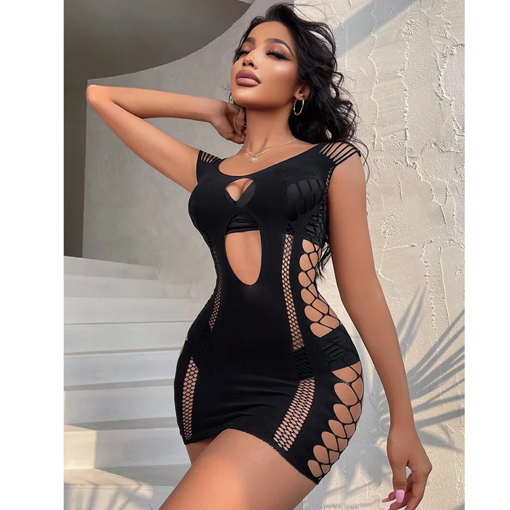 Abiti a matita scavati Mini Micro abiti trasparenti abiti elastici esotici Sexy abbigliamento da palcoscenico indumenti da notte avvolgere l'anca