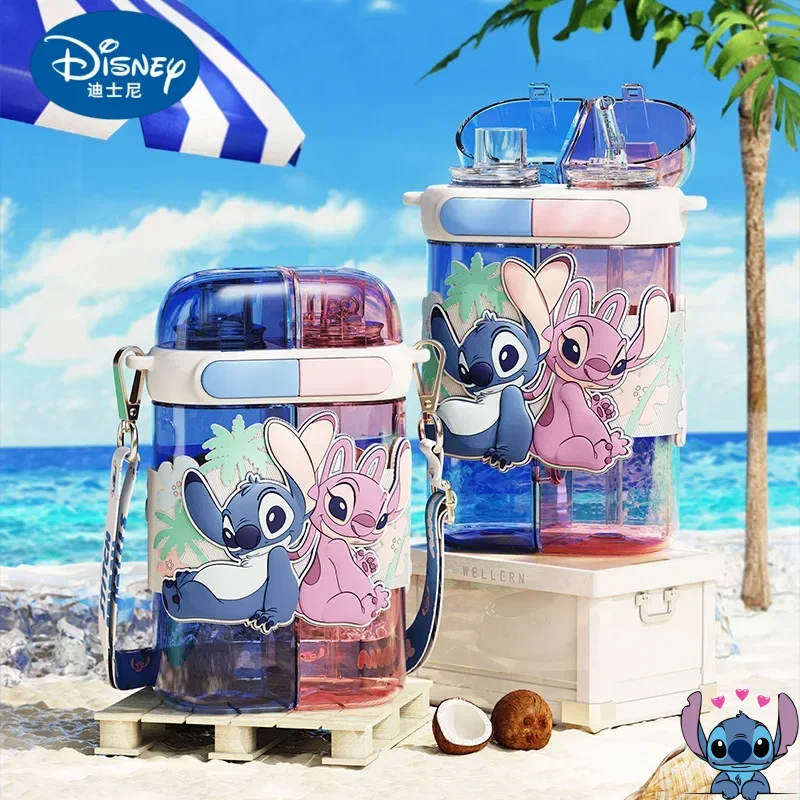 

Новая пластиковая чашка для воды Disney Stitch, 640 мл, милая чашка с соломинкой, мультяшная, большая вместимость, прочная пластиковая чашка, подарок для детей