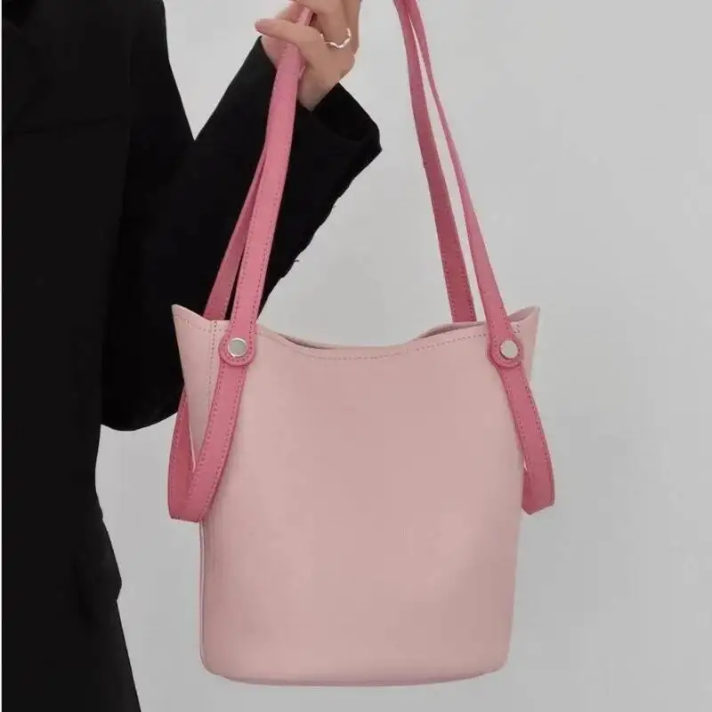 Pink Niche Design Handheld Bucket Women Ing Leather Large Capacity Tote Ladies Fashion Sle Casual Shoulder Bag New