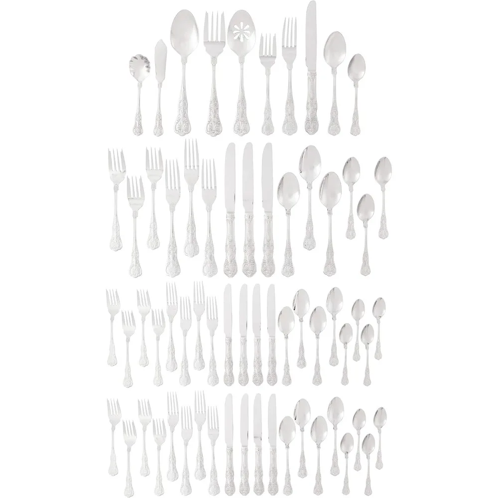 Queen 65-Piece 18/10 Stainless Steel Flatware Set, Silver, Service for 12