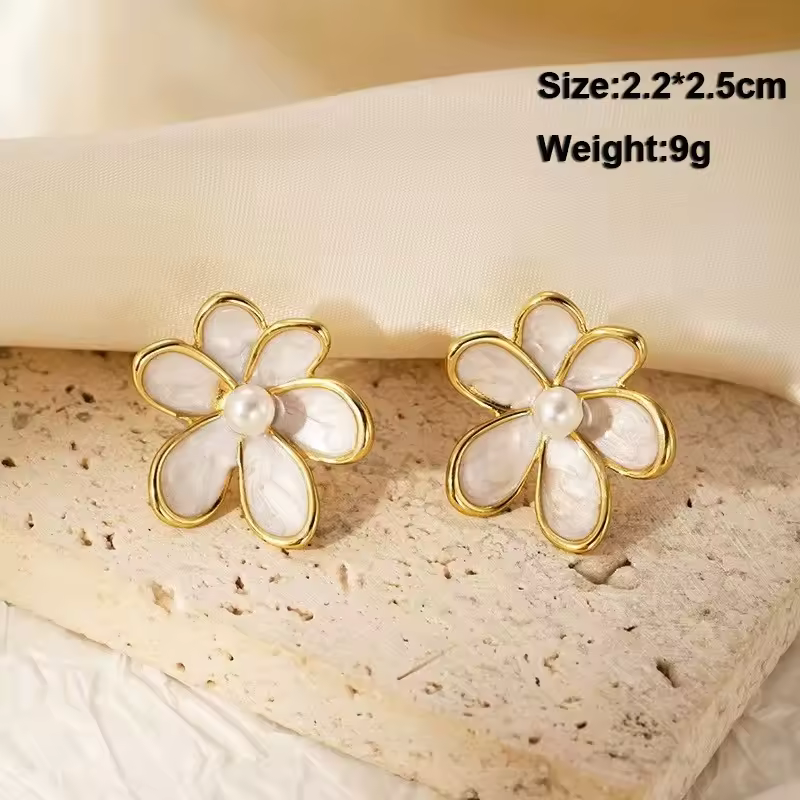 Pure White Women's Dangle Earrings Blooming Flower Acrylic Enamel Butterfly Imitation Pearl Heart Hanging Earrings Elegant brinc - Image 25