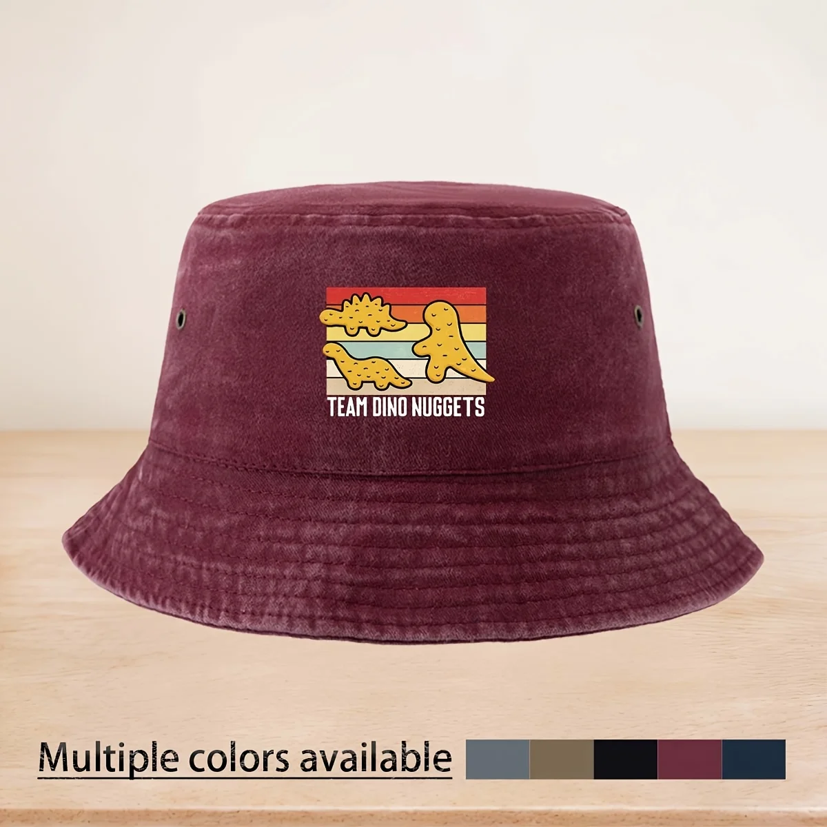 Hochwertiger Fischerhut mit TEAM DINO NUGGETS Dinosaurier-Cartoon-Muster, Fischerhut im lässigen Stil, langlebiger Trucker-Hut, für Reisen
