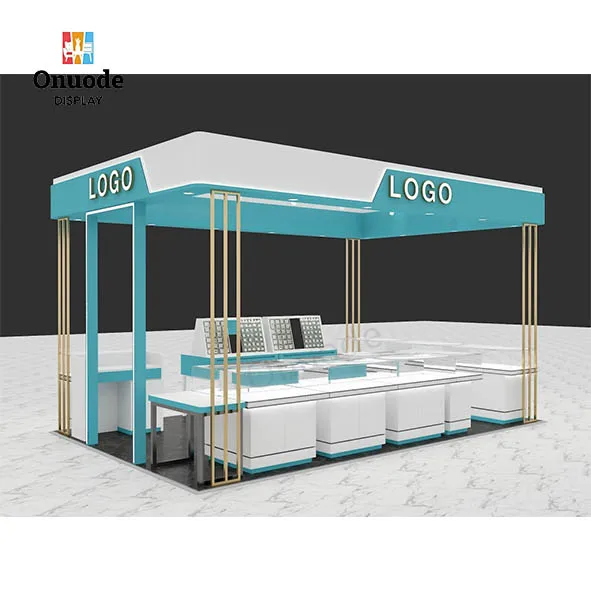 Custom.Custom Modern Jewelry Kiosk Design with Glass Display Showcase and LED Light Box for Shopping Mall Retail Booth