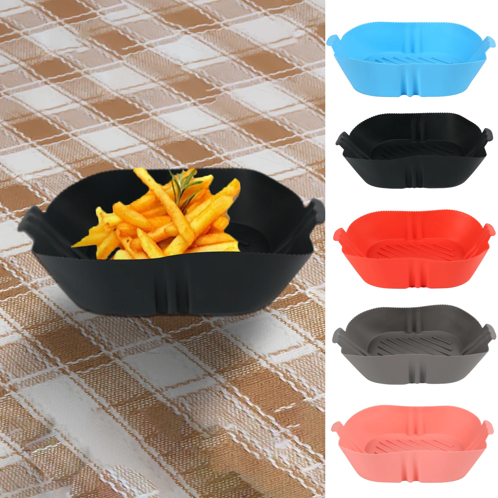 Reusable Air Fryer Silicone Pan Easy to Clean Heat Resistant Air Fryer Liner Replacement for Flammable Parchment Paper Sheets