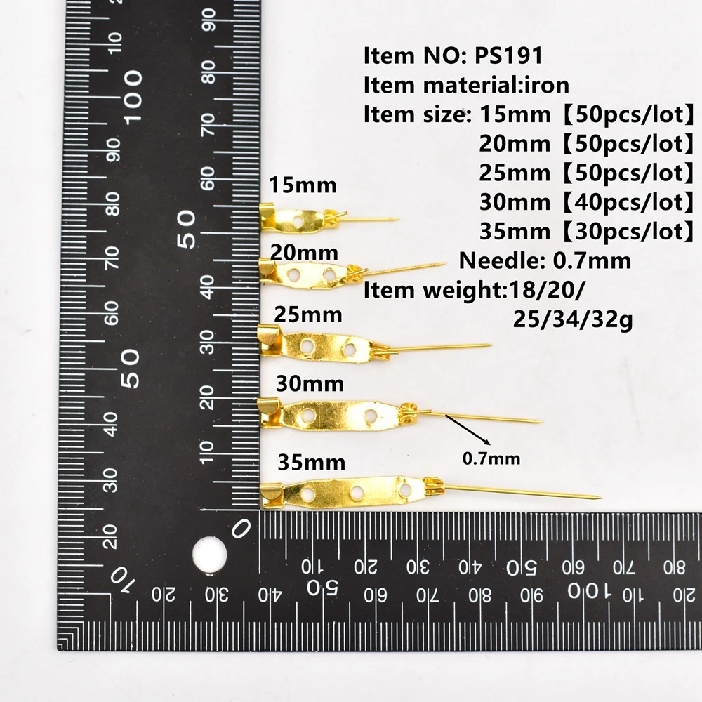 Broche de sécurité pour la fabrication de bijoux, 30 à 50 pièces/lot, 15 à 35mm, paramètres de Base, fournitures pour vêtements, accessoires, broches vierges